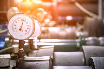 Pressure gauge on the cylinder of the industrial refrigeration.