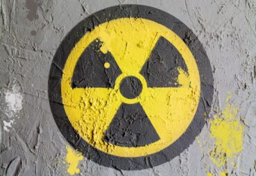 Nuclear radiation symbol painted on wall